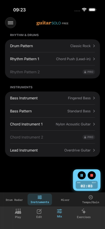 Backing Instruments and Rhythm Engine